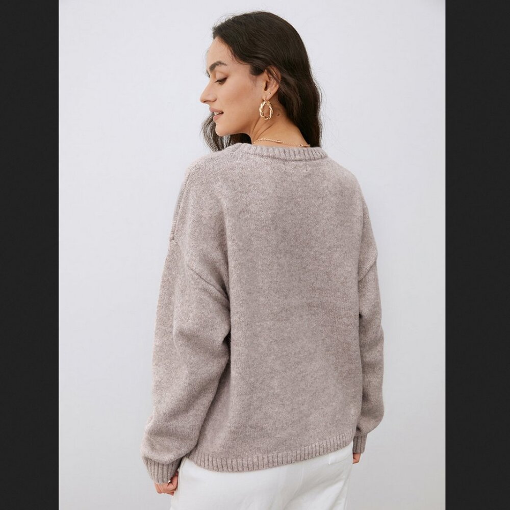 Commense Small Beige Lightweight Cloud Weather Pullover Sweater Crewneck NEW NWT - Picture 2 of 8